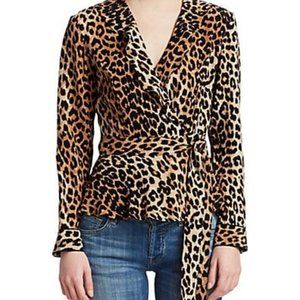 BRAND NEW GANNI FAYETTE SILK LEOPARD PRINT RUFFLE FRONT BLOUSE IN SIZE 38 (US 6)